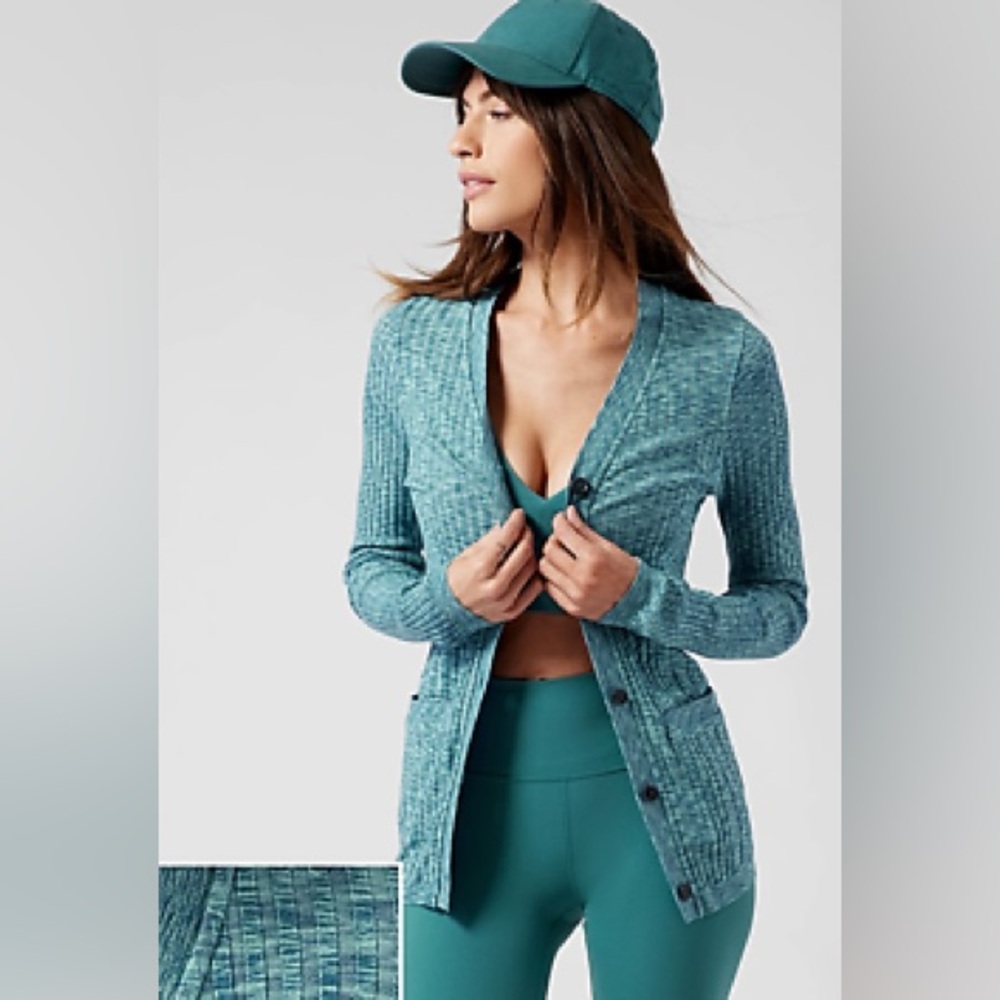 Athleta Blue Ribbed Cardigan sweater M